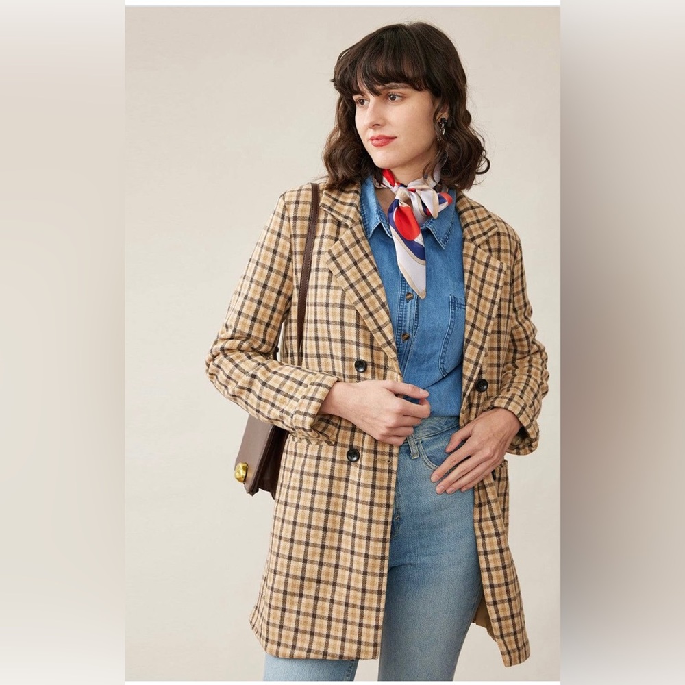 RIHOAS The Color Contrast Plaid Longline Blazer - M/L